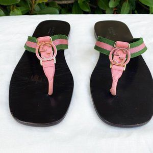 Green and Pink Gucci Logo Sandals